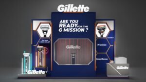 Exhibition stand builders Dubai creating a custom branded Gillette display stand