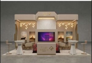 Shaza Hotels exhibition stand designed by Exhibition Stand Builders Dubai at a trade show event