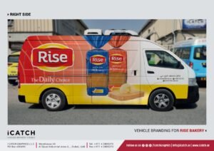 Vehicle Branding Dubai – Custom bakery delivery van branding design for Rise Bakery in Dubai