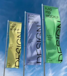 Custom Flags for business promotion displayed on premium outdoor flag poles in the UAE